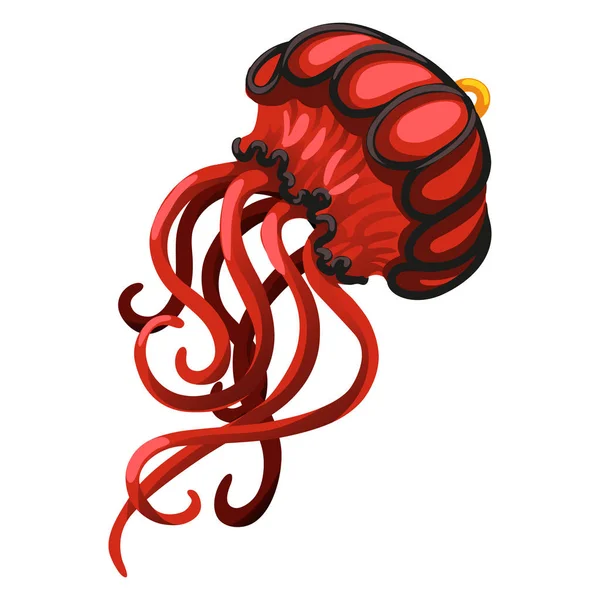 Pingente na forma de uma água-viva vermelha isolada sobre um fundo branco. Acessórios de moda. Desenhos animados vetoriais ilustração close-up . — Vetor de Stock