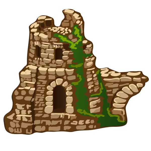 Les ruines abandonnées d'une vieille maison en pierre ou d'une forteresse isolée sur fond blanc. Les vestiges de l'architecture médiévale. Illustration vectorielle . — Image vectorielle