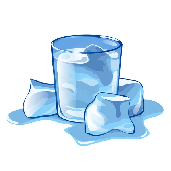 Un vaso de agua con cubitos de hielo aislados sobre fondo blanco. ilustración de primer plano de dibujos animados vectoriales . — Vector de stock