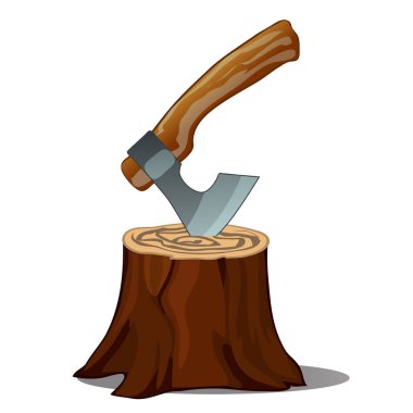 Baltalı bir ağaç kütüğü yalıtılmış üzerinde beyaz arka plan sıkışmış. Vektör karikatür yakın çekim Şekil.