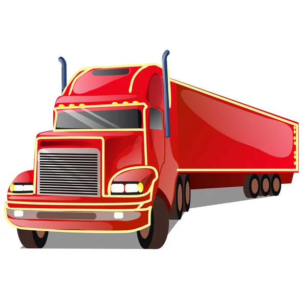 Cartoon rode vrachtwagen geïsoleerd op een witte achtergrond. Vectorillustratie cartoon close-up. — Stockvector