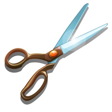 Beyaz arka planda izole edilmiş makas. Makaslar elle işletilen kesme aletleridir. Kırtasiye malzemeleri. Vektör yakın çekim çizgi film illüstrasyonu.