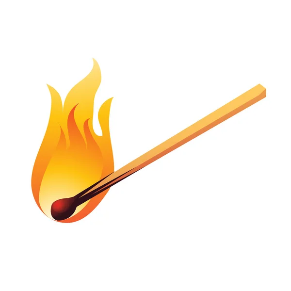 Brandende lucifer geïsoleerd op een witte achtergrond. Cartoon vector illustratie close-up. — Stockvector