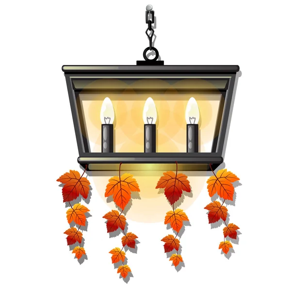 Decoratieve opknoping muur lamp of een schans met bollen vorm van kaarsen met bladeren. Element van interieur design op thema van gouden herfst en thanksgiving day geïsoleerd op een witte achtergrond. Vector cartoon. — Stockvector