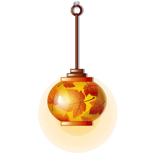 Elektrische lamp met glazen lampenkap met ornament in de vorm van de herfst bladeren. Element van het ontwerp van het interieur van de keuken op thema van gouden herfst en thanksgiving day geïsoleerd op een witte achtergrond. Vector. — Stockvector