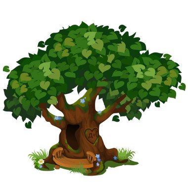Beyaz arka plan üzerinde izole eski ağaç rahat orman kulübede. Muhteşem ağaç parkta. Çevre düzenlemesi ve yabani hayvanlar ve bitkiler. Vektör karikatür yakın çekim Şekil.