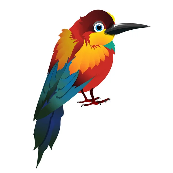 Lindo pájaro animado aislado sobre fondo blanco. ilustración de primer plano de dibujos animados vectoriales . — Vector de stock