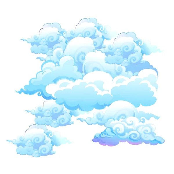 Ensemble de beaux nuages isolés sur fond blanc. Illustration en gros plan de dessin animé vectoriel . — Image vectorielle