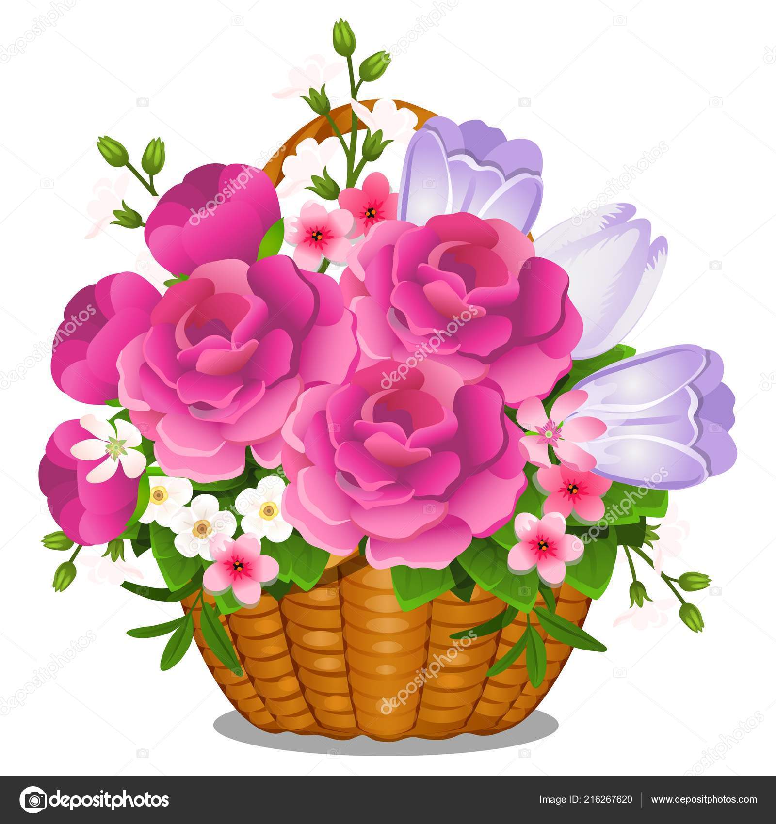 Panier Rempli De Printemps Coupés Ou Fleurs Dété Isolé Sur