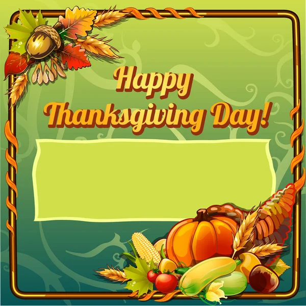 Schets voor kaart of uitnodiging voor privé feest in stijl van vakantie van thanksgiving day met ruimte voor uw tekst. Wenskaart met sierlijke patroon en hoorn des overvloeds. Vectorillustratie cartoon close-up. — Stockvector