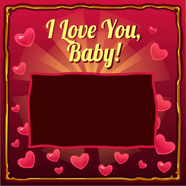 Niedliches Poster mit Platz für Ihren Text und den Worten I love you baby auf einem Hintergrund aus Herzen. Cover für Babyalbum oder Fotorahmen. Vektor-Karikatur in Nahaufnahme. — Stockvektor