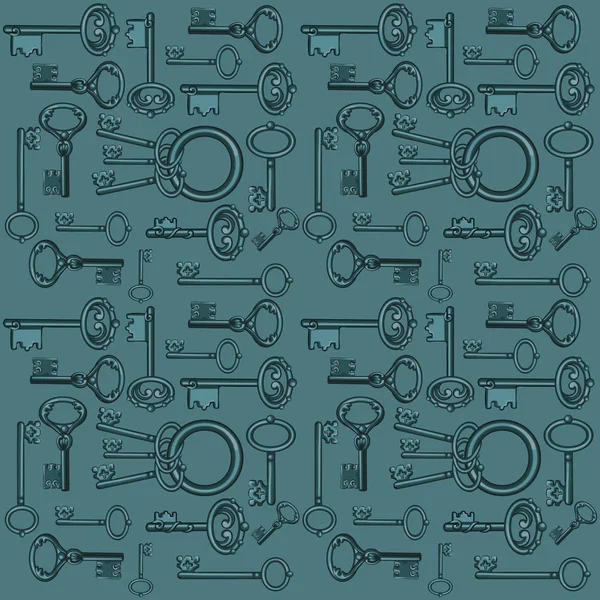 Skiss med prydnad vintage smidda nycklar isolerade på grå bakgrund. Vektor tecknad närbild illustration. — Stock vektor