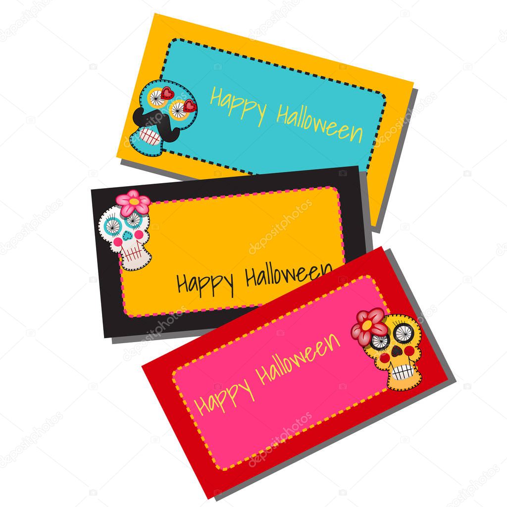 Set of sketches for card or private party invitations with space for your text in style of holiday of evil spirit Halloween or Dia de Los Muertos isolated on white background. Vector cartoon close-up.