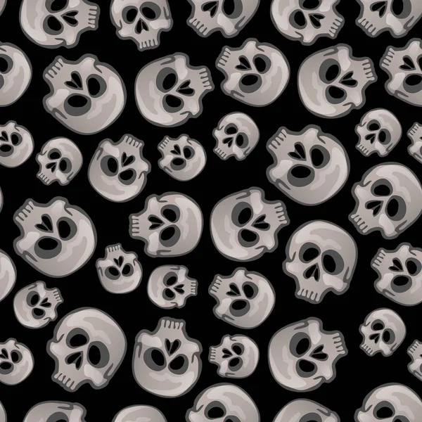 Textura de cráneo humano aislado sobre fondo negro. Boceto para tarjeta, textura sin costuras para papel de envolver sobre el tema de la fiesta del espíritu maligno Halloween, Día de Los Muertos. Dibujos animados vector de primer plano . — Vector de stock