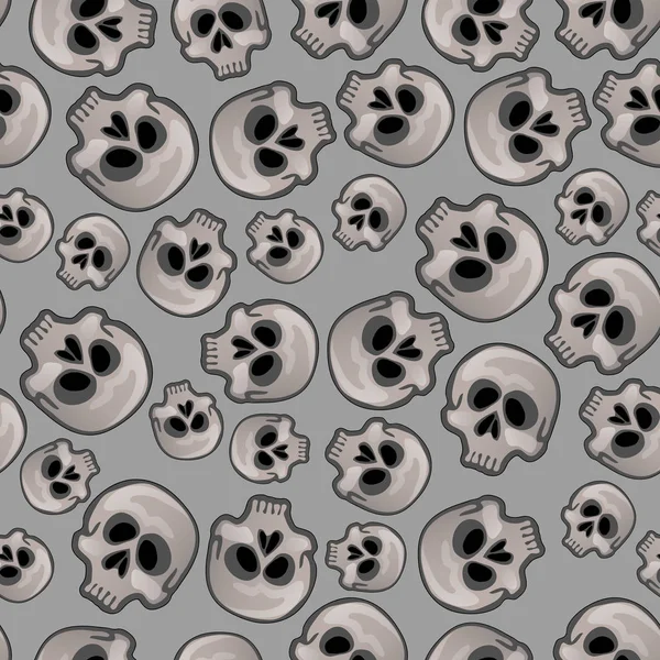 Textura de cráneo humano aislado sobre fondo gris. Boceto para tarjeta, textura sin costuras para papel de envolver sobre el tema de la fiesta del espíritu maligno Halloween, Día de Los Muertos. Dibujos animados vector de primer plano . — Archivo Imágenes Vectoriales