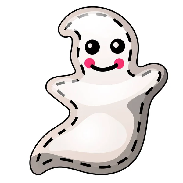 Grappige vliegende Ghost met contouren in de vorm van lijnen en stippellijnen geïsoleerd op een witte achtergrond. Idee voor een sticker of naai-on patches in stijl van Halloween. Vectorillustratie cartoon close-up — Stockvector