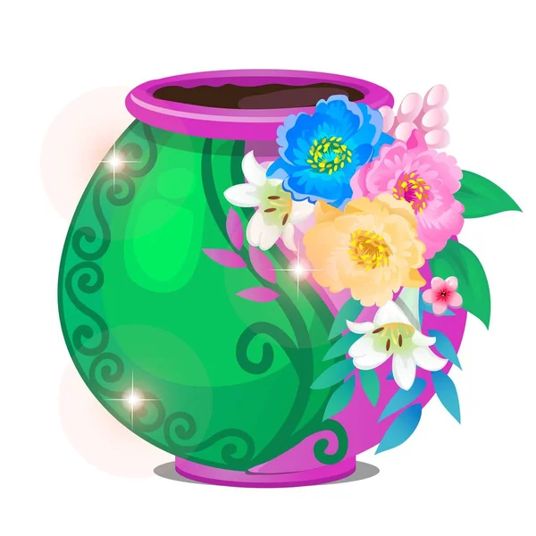 植木鉢は、白い背景で隔離の花で飾られました。ベクトル漫画のクローズ アップ実例. — ストックベクタ