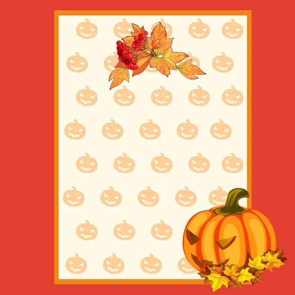 Плакат на тему свято Halloween party або Вітальна листівка з місцем для вашого тексту. Стиглі гарбуза з різьбленими очі і рот. Мультфільм вектор макро ілюстрація. — стоковий вектор