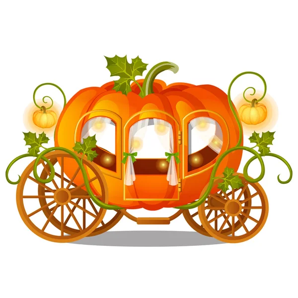 Oldtimer-Pferdekutsche aus Kürbis mit floralem Ornament isoliert auf weißem Hintergrund. Skizze für ein Plakat oder eine Karte für den Feiertag Halloween oder Erntedankfest. Vektor-Karikatur in Nahaufnahme. — Stockvektor