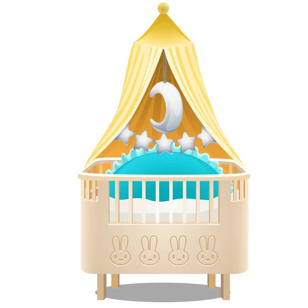 Gyermek fa baldachinos ágy, elszigetelt fehér background. Vektor rajzfilm közeli illusztrációs. — Stock Vector