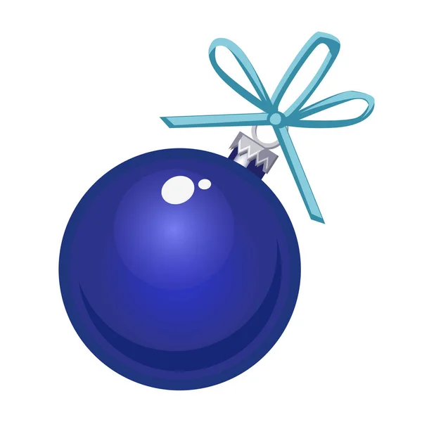 Рождественская игрушка в виде голубого стеклянного шара, изолированного на белом фоне. Векторная иллюстрация крупным планом . — стоковый вектор