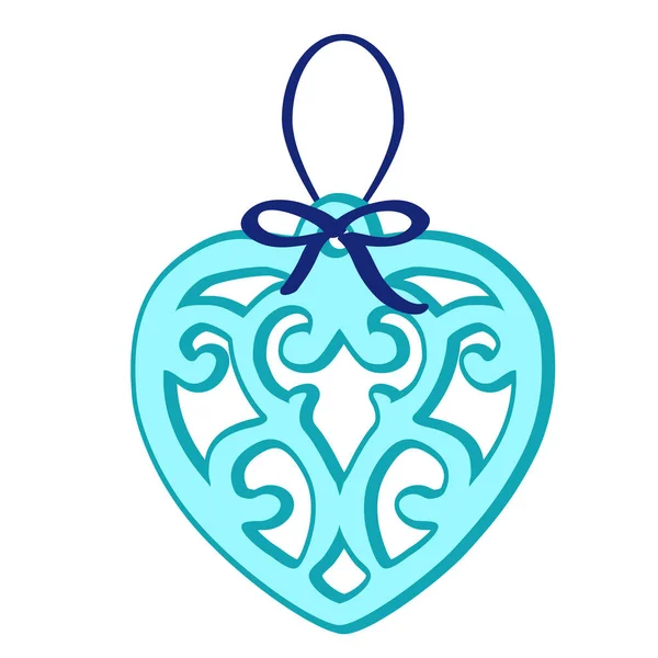 Χριστούγεννα παιχνίδι με τη μορφή του μια γαλάζια καρδιά με παγωμένο μοτίβα που απομονώνονται σε λευκό φόντο. Εικονογράφηση διάνυσμα. — Διανυσματικό Αρχείο