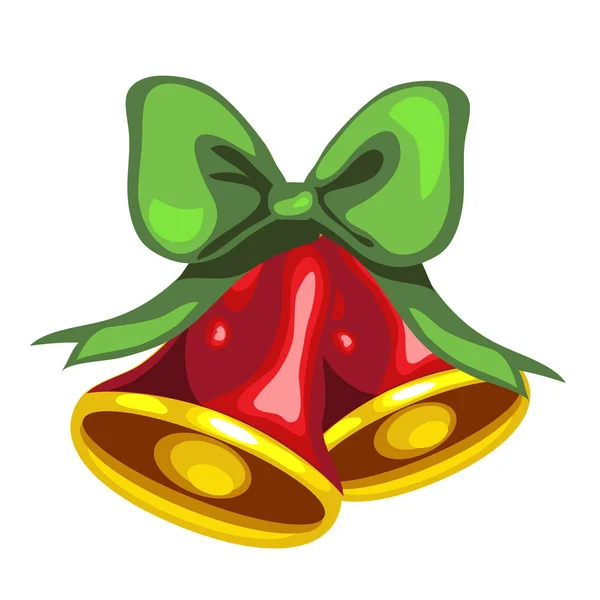 Giocattolo di Natale a forma di campane rosse con fiocco verde isolato su sfondo bianco. Illustrazione vettoriale . — Vettoriale Stock