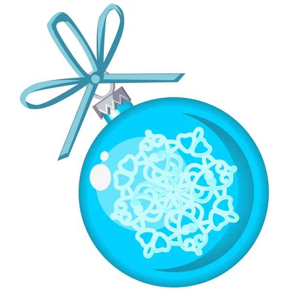 Рождественская игрушка в виде голубого шара со снежинками, изолированными на белом фоне. Векторная иллюстрация . — стоковый вектор