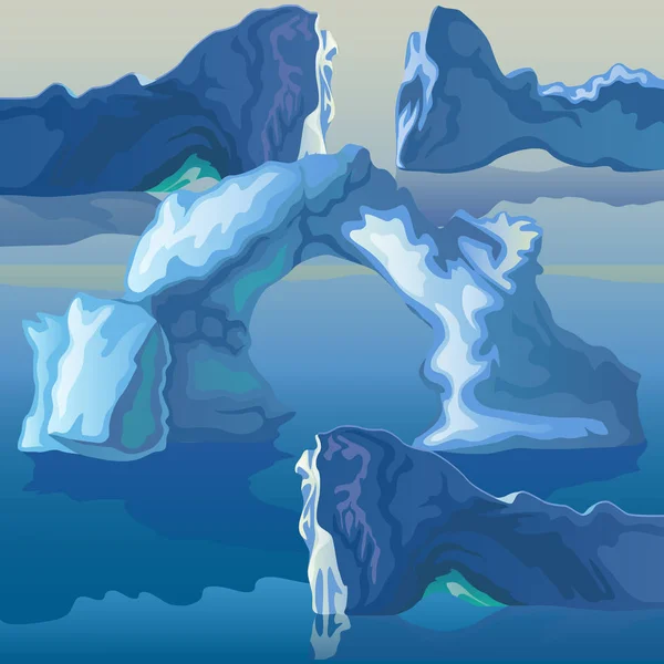 A composição do mar de icebergs e arcos de gelo. Ilustração vetorial . — Vetor de Stock