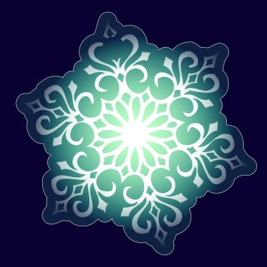 Etiket üzerinde siyah bir arka plan izole yeşil kar taneleri şeklinde. Vektör çizim