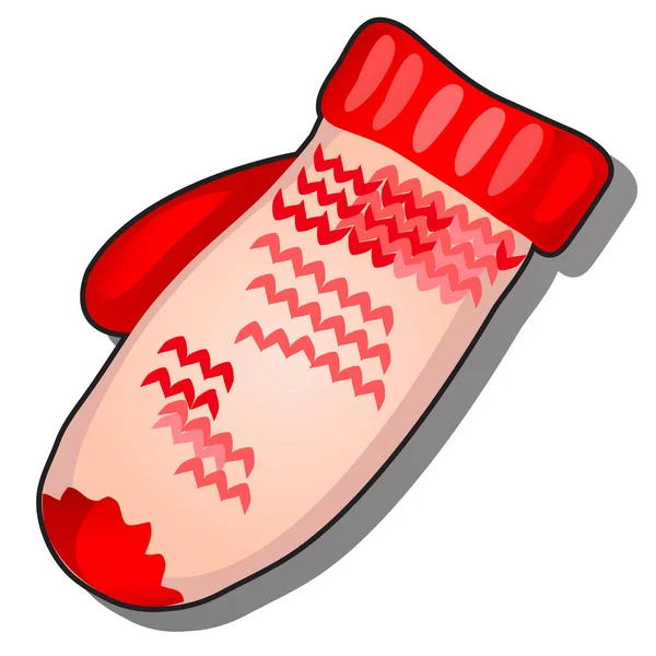 Strickhandschuh in roter und weißer Farbe isoliert auf weißem Hintergrund. Vektorillustration. — Stockvektor