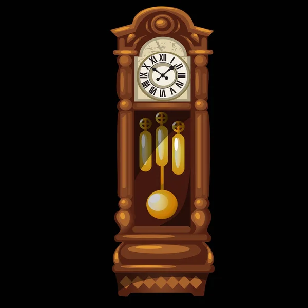 Antiguo reloj de madera abuelo aislado sobre un fondo negro. Ilustración vectorial . — Archivo Imágenes Vectoriales