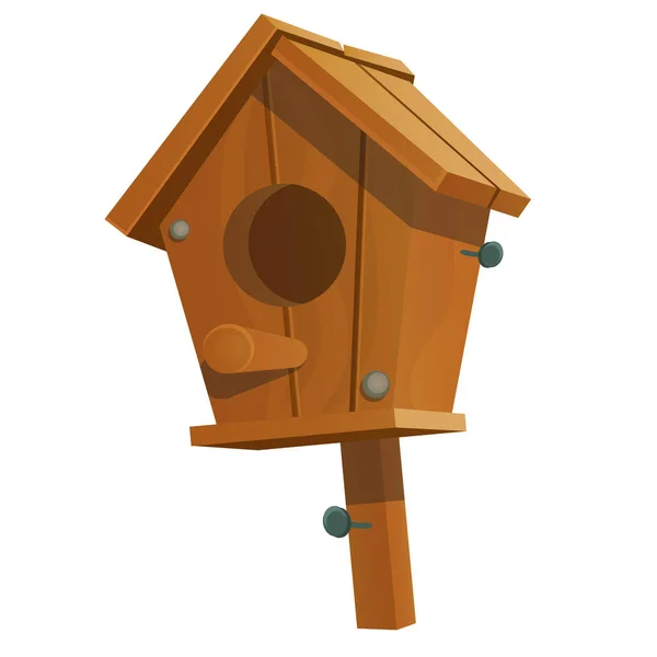 Cartoon Birdhouse diisolasi dengan latar belakang putih. Ilustrasi close-up kartun vektor . - Stok Vektor