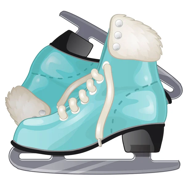 Par de patins de gelo turquesa isolados sobre fundo branco. Ilustração vetorial . —  Vetores de Stock