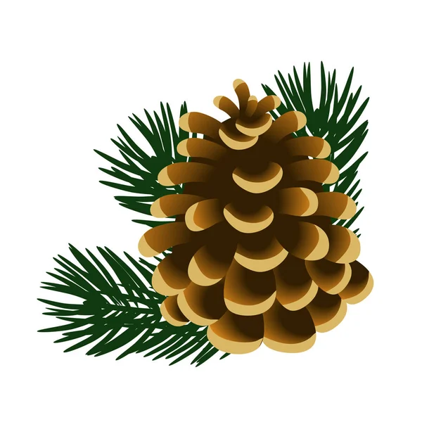 Single pinecone and twigs of pine tree isolated on white background. Sample of the poster, invitation and other cards. Vector illustration. — Stock Vector