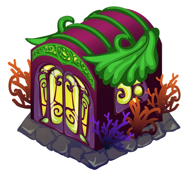 Fairy hus med ornament i form av undervattens växter och invånare isolerad på en vit bakgrund. Vektorillustration. — Stock vektor