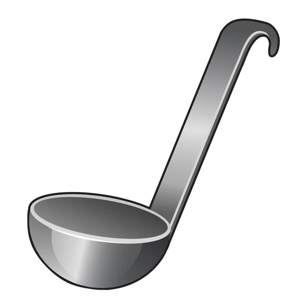 Steel serving spoon or ladle isolated on white background. Vector cartoon close-up illustration. — Stock Vector