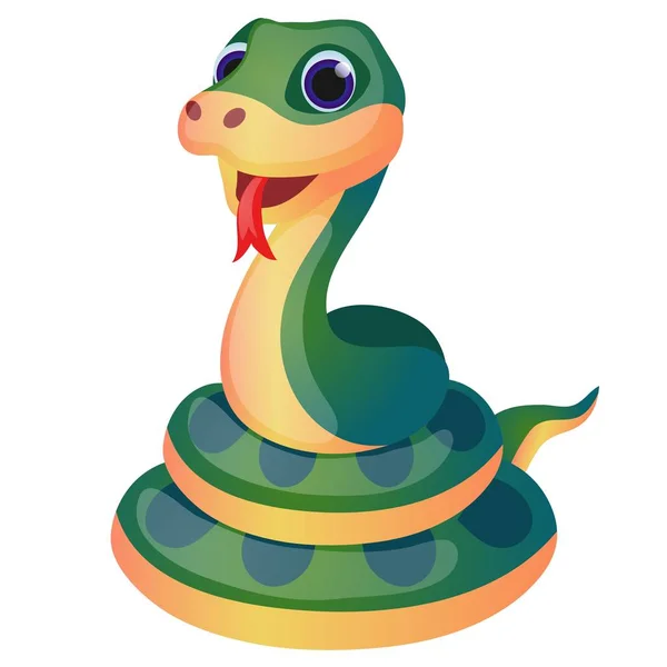 Симпатична зелена змія ізольована на білому тлі. Векторний мультфільм крупним планом ілюстрація . — стоковий вектор