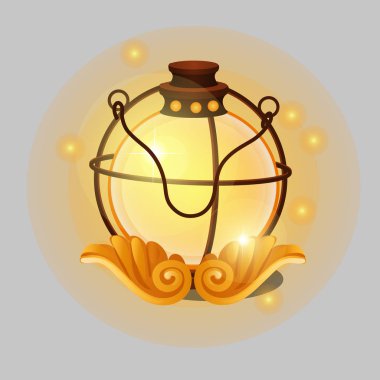Gri arka plan üzerinde izole melek kanatları şeklinde desenleri ile parlayan lamba vintage dini tarzı. Vektör karikatür yakın çekim Şekil.
