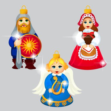 Noel ağacı süslemeleri ile farklı formlarda gri arka plan üzerinde izole kroki. Renkli festival cam baubles. Şablon afiş, davetiye, başka bir kart. Vektör karikatür yakın çekim Şekil.