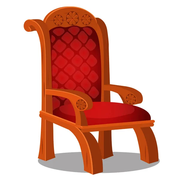 Cadeira de madeira vintage com estofado vermelho isolado em um fundo branco. Desenhos animados vetoriais ilustração close-up . —  Vetores de Stock
