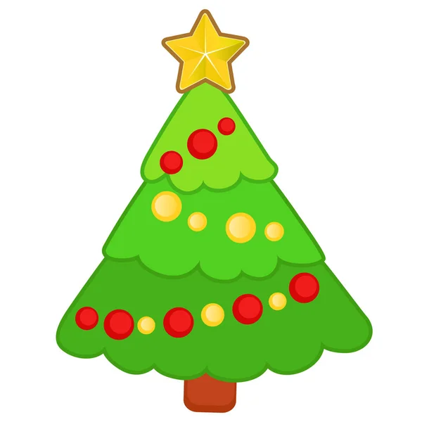 Dessiné arbre de Noël drôle avec des ornements isolés sur un fond blanc. Croquis de Noël affiche festive, invitation de fête, autre carte de vacances. Illustration en gros plan de dessin animé vectoriel . — Image vectorielle