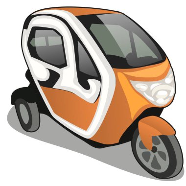 Beyaz arka plan üzerinde izole elektrikli araba 3 tekerlekli. Vektör karikatür yakın çekim Şekil.