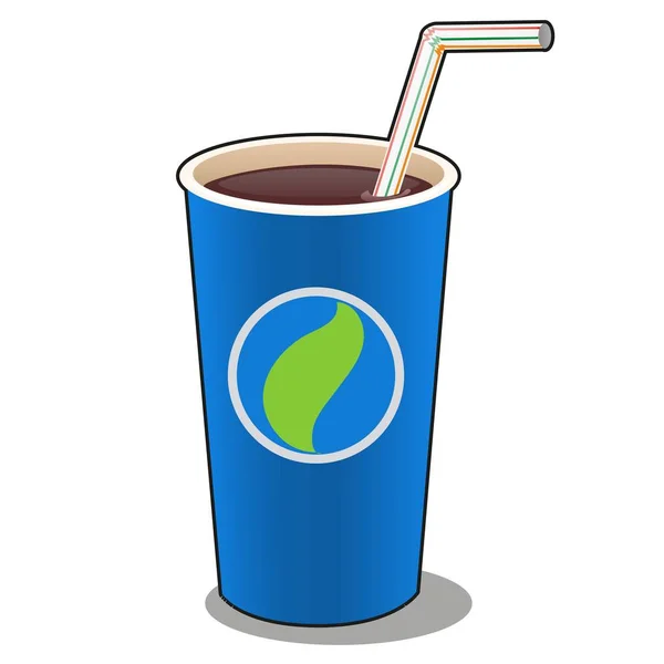 Bebida refrescante en una taza de papel azul con paja de plástico aislada sobre fondo blanco. ilustración de primer plano de dibujos animados vectoriales . — Vector de stock