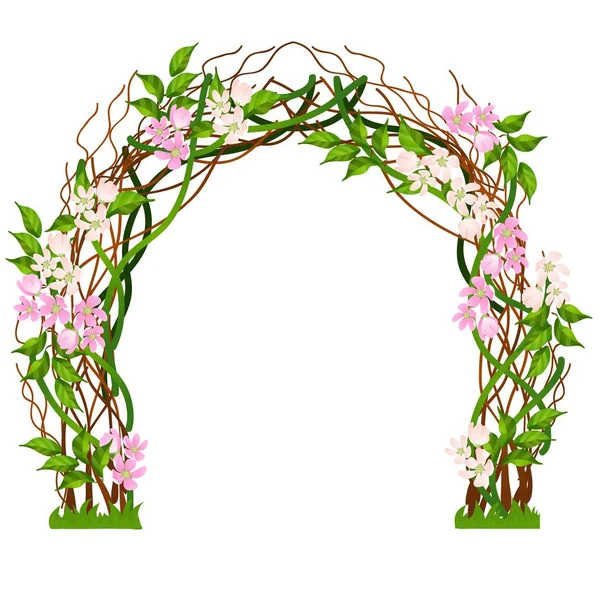 Arco de casamento decorado com botões de flores rosa isolado no fundo branco. Desenhos animados vetoriais ilustração close-up . — Vetor de Stock