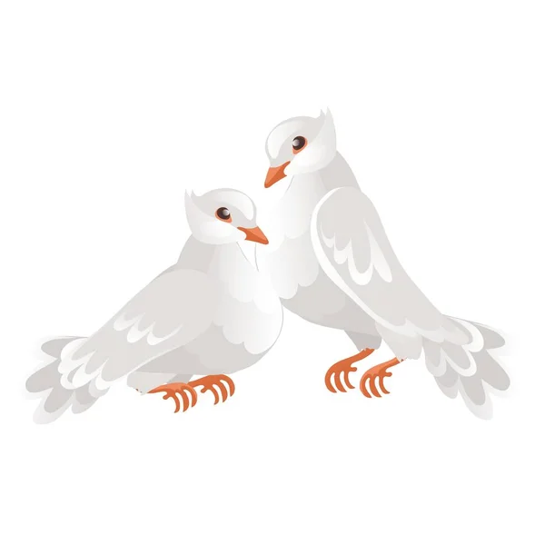 Két esküvői galambok elszigetelt fehér background. Szerelem jelképe és esküvő. Vektor rajzfilm közeli illusztrációs. — Stock Vector