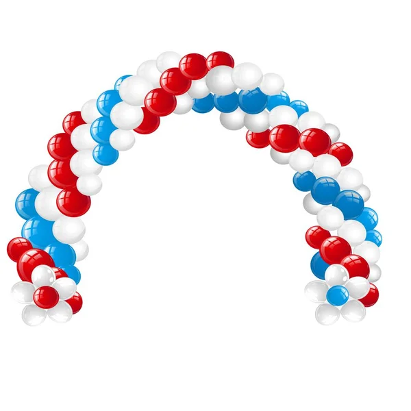 Arc Composé Ballons Blancs Rouges Bleus Isolés Sur Fond Blanc — Image vectorielle