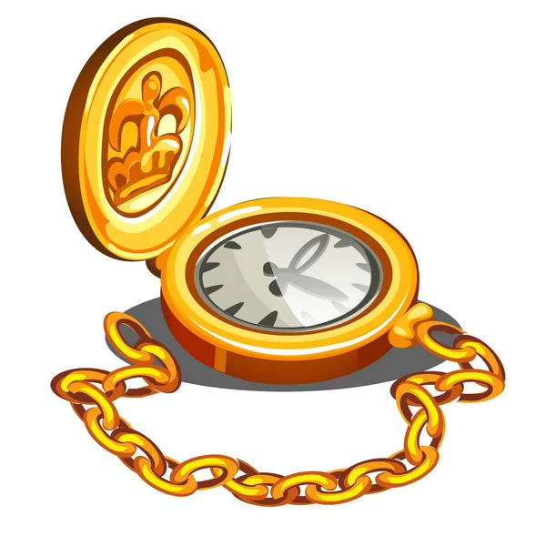 Cronômetro vintage em uma caixa de ouro isolado em fundo branco. Desenhos animados vetoriais ilustração close-up . — Vetor de Stock