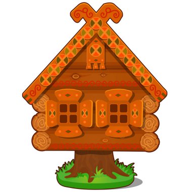 Baba Yaga beyaz arka plan üzerinde izole ahşap evi. Rus Halk Hikayeleri karakter. Vektör karikatür yakın çekim şekil.