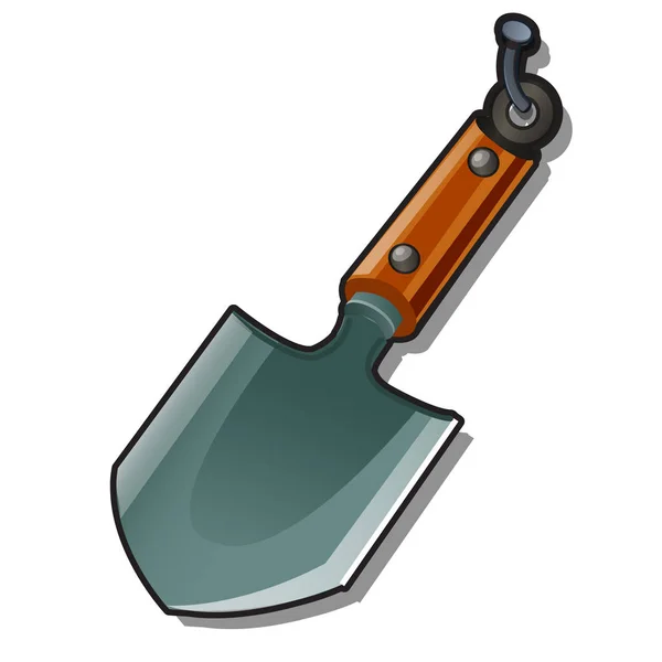 A small shovel hanging on a nail isolated on a white background. Cartoon vector close-up illustration. — Stock Vector